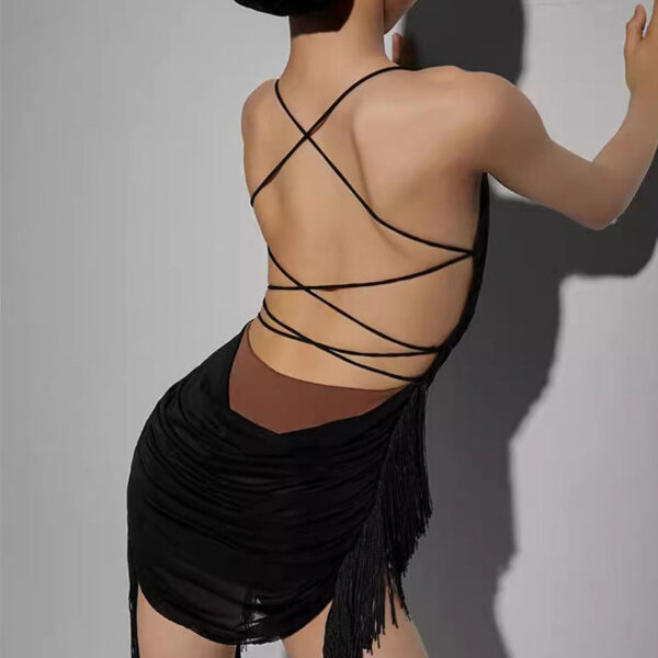 Z Girls Mesh Spaghetti Strap Tassel Latin Dance Dress Dance Wear - Image 7