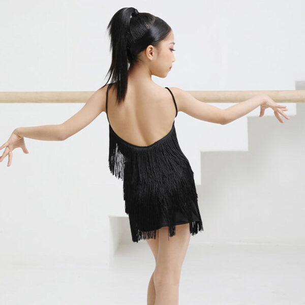 Z Girls Polyester Spaghetti Strap Tassel Latin Dance Dress Dance Wear - Image 4