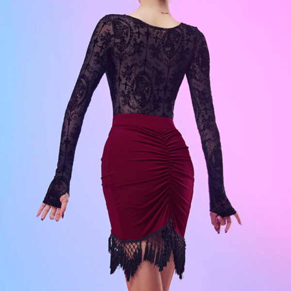 CONNY Women's Lace Long Sleeve Latin Dance Top Hollow-out Dance Bodysuit Dance Wear - Image 8