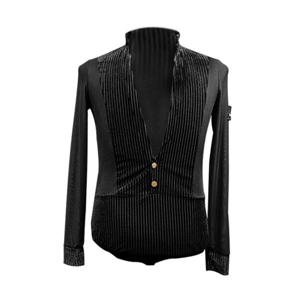 YJFY-Men's Long Sleeve V Neck Latin Dance Tops Dance Wear - Image 7