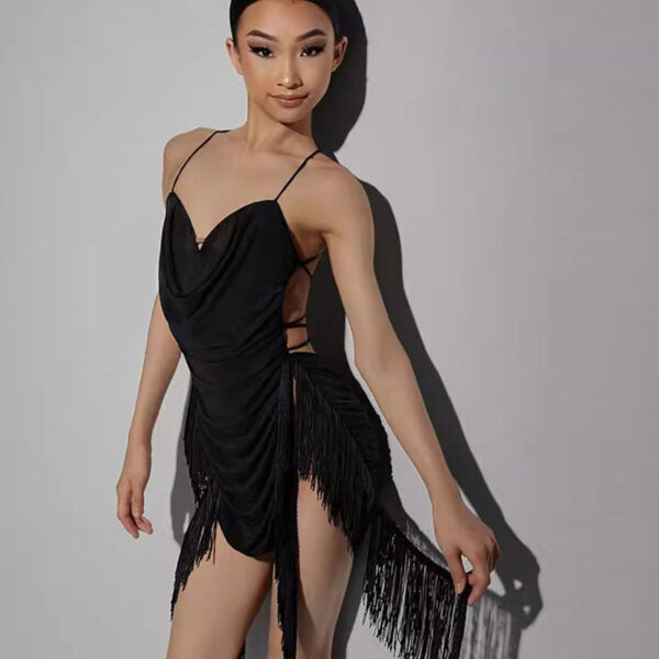 Z Girls Mesh Spaghetti Strap Tassel Latin Dance Dress Dance Wear - Image 3