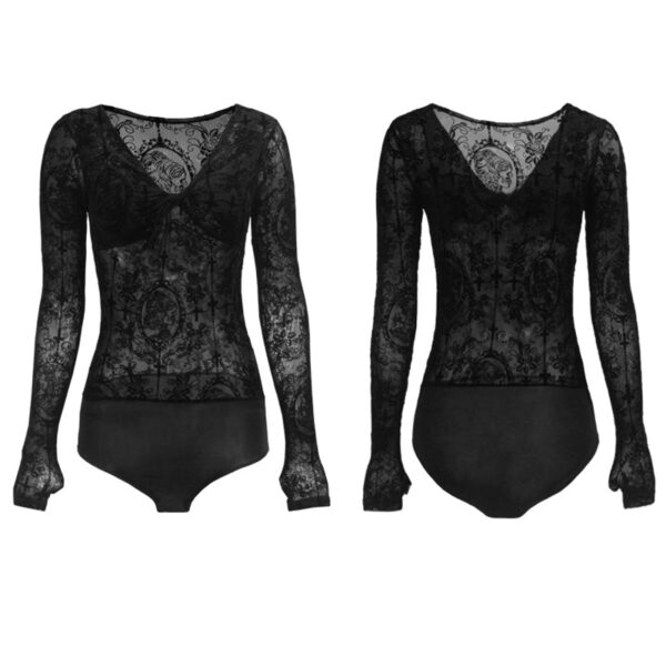 CONNY Women's Lace Long Sleeve Latin Dance Top Hollow-out Dance Bodysuit Dance Wear - Image 5