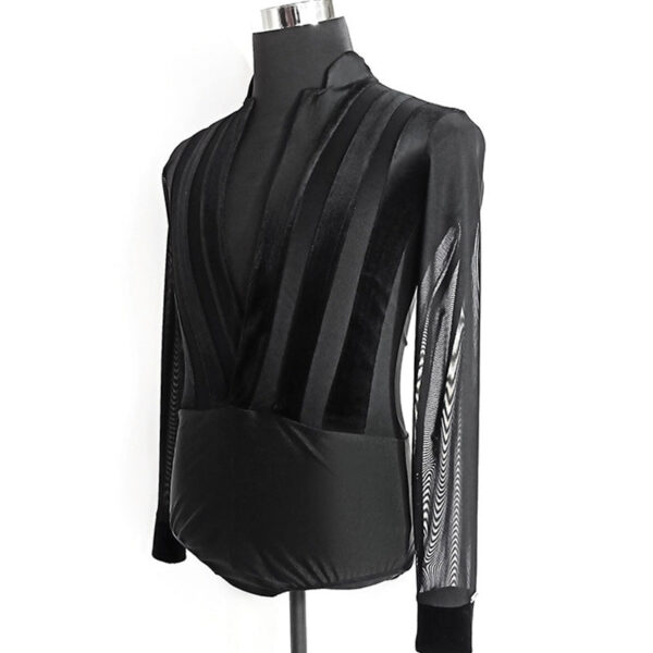 YJFY-Men's Long Sleeve V Neck Latin Dance Tops Dance Wear - Image 4