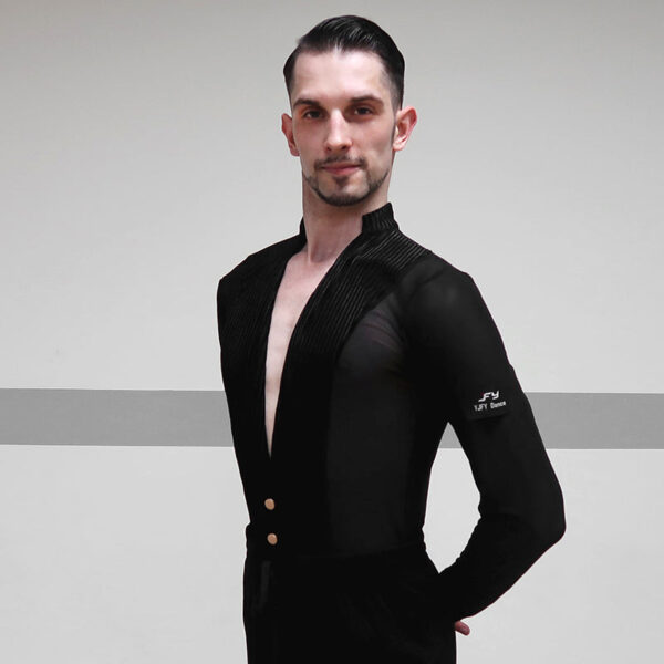 YJFY-Men's Long Sleeve V Neck Latin Dance Tops Dance Wear - Image 6