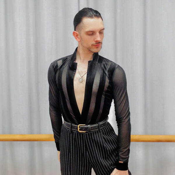 YJFY-Men's Long Sleeve V Neck Latin Dance Tops Dance Wear