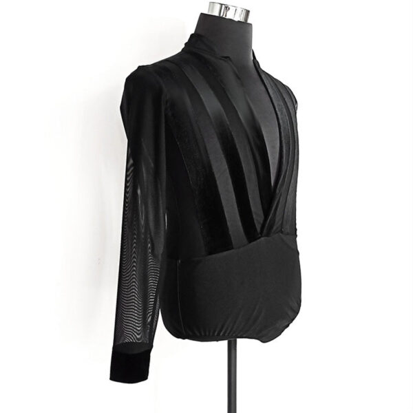 YJFY-Men's Long Sleeve V Neck Latin Dance Tops Dance Wear - Image 3