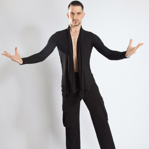 YJFY-Men's Long Sleeve V Neck Latin Dance Tops Dance Wear - Image 4