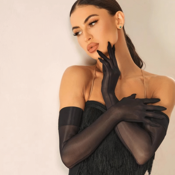 Z Women's Black Latin Dance Long Gloves - Image 5