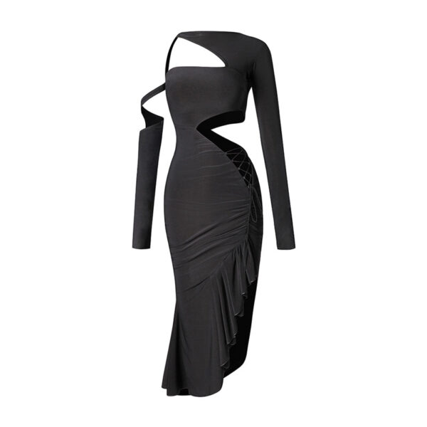 Z Women's Milk Silk Long Sleeve Off Shoulder Backless Latin Dance Dress Dance Wear - Image 9