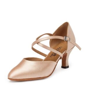 Women's Flesh Pink Satin Customized Heel Closed Toe Ballroom Dance Shoes Modern Shoes