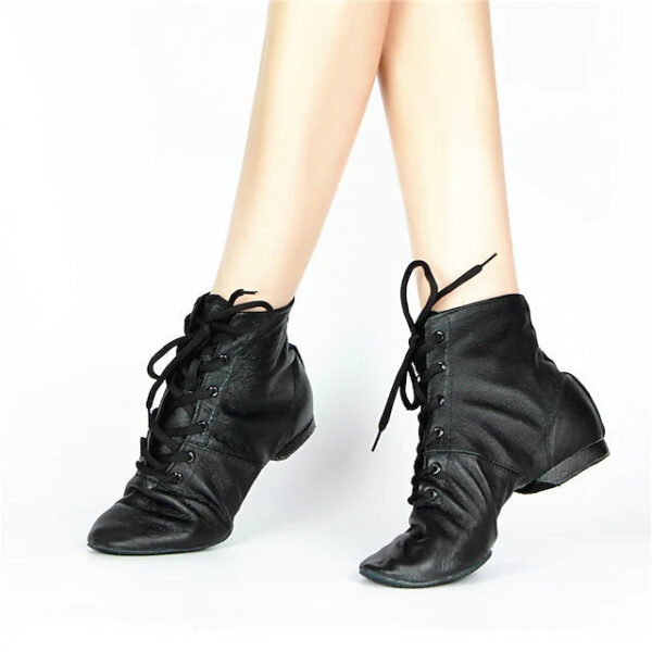 Kids Leather Black Practice Dancing Shoes Jazz Boots Soft-Soled High Boots, Black - Image 3