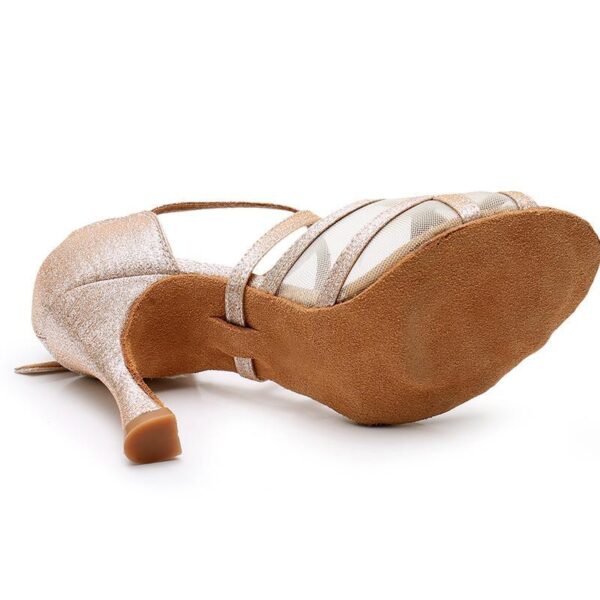Women's Champagne Sparkling Glitter Customized Heel Ballroom Latin Dance Shoes - Image 6