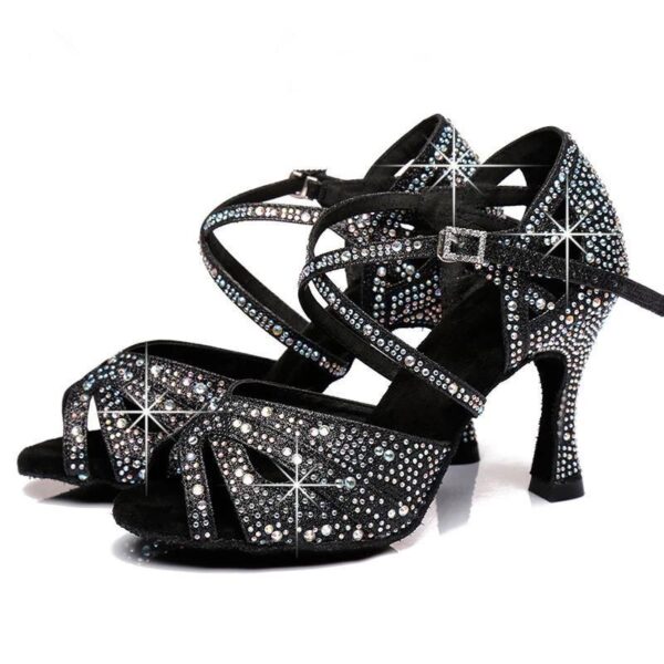 Women's Sparkling Glitter Customized Heel Salsa Latin Ballroom Dance Shoes - Image 7