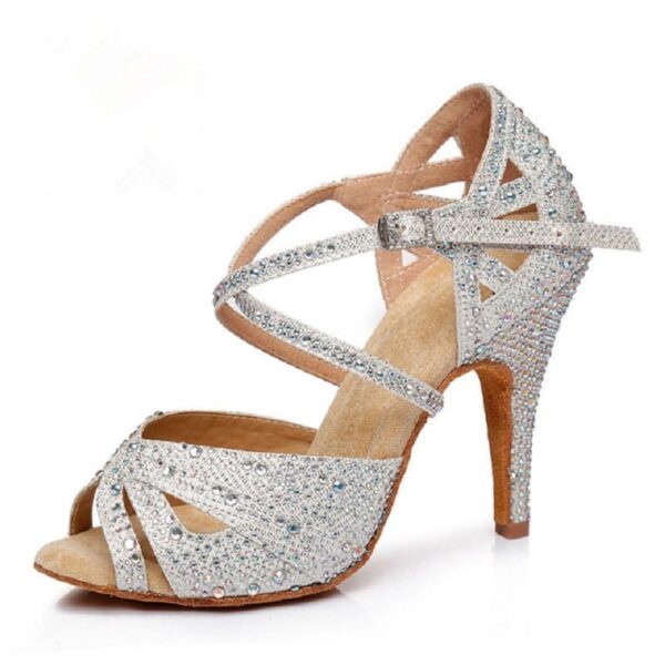 Women's Sparkling Glitter Customized Heel Salsa Latin Ballroom Dance Shoes - Image 2