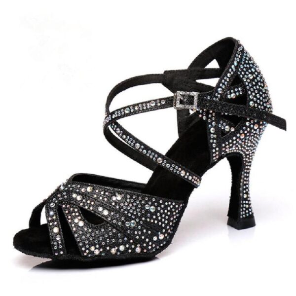 Women's Sparkling Glitter Customized Heel Salsa Latin Ballroom Dance Shoes - Image 8