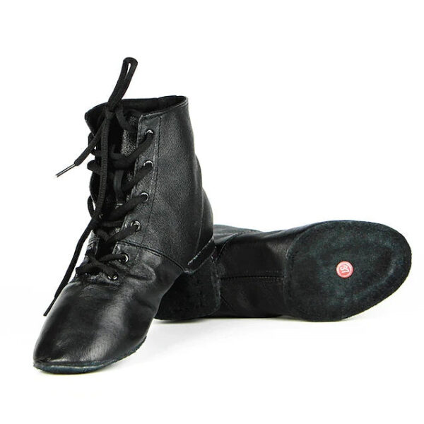 Kids Leather Black Practice Dancing Shoes Jazz Boots Soft-Soled High Boots, Black - Image 2